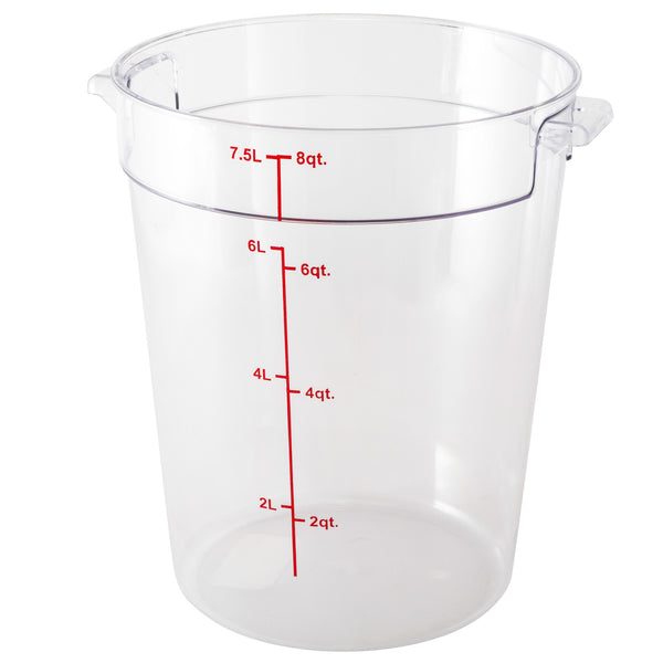 Restaurantware Met Lux 8 Qt Round Clear Plastic Food Storage Container - With Red Volume Markers - 8 3/4" X 8 3/4" X 10 1/2" - 10 Count Box