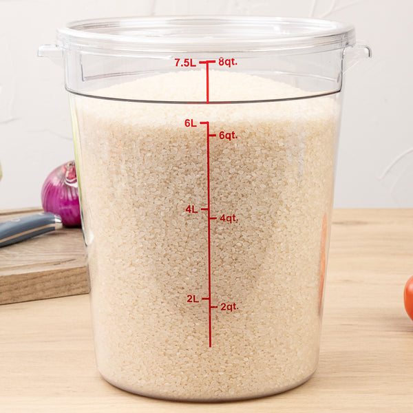 Restaurantware Met Lux 8 Qt Round Clear Plastic Food Storage Container - With Red Volume Markers - 8 3/4" X 8 3/4" X 10 1/2" - 10 Count Box