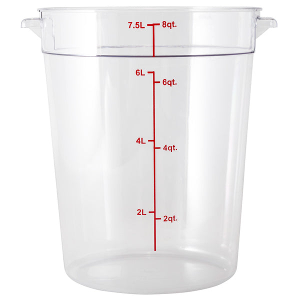 Restaurantware Met Lux 8 Qt Round Clear Plastic Food Storage Container - With Red Volume Markers - 8 3/4" X 8 3/4" X 10 1/2" - 10 Count Box
