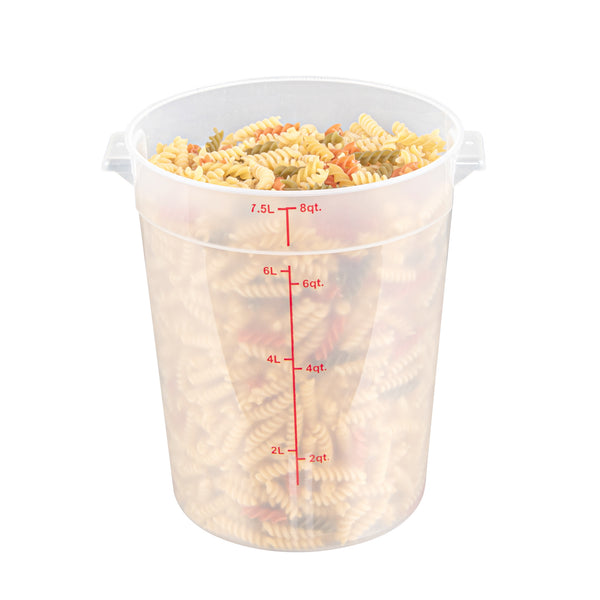 Restaurantware Met Lux 8 Qt Round Translucent Plastic Food Storage Container - With Red Volume Markers - 8 3/4" X 8 3/4" X 10 3/4" - 10 Count Box