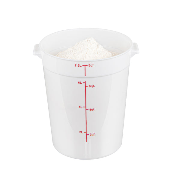 Restaurantware Met Lux 8 Qt Round White Plastic Food Storage Container - With Red Volume Markers - 8 3/4" X 8 3/4" X 10 3/4" - 10 Count Box