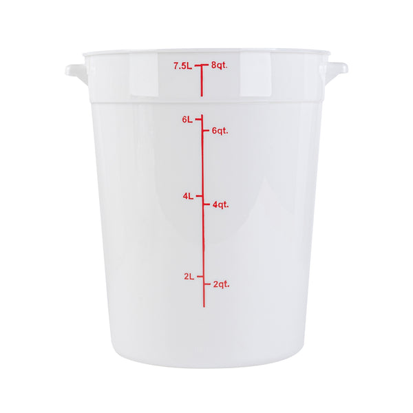 Restaurantware Met Lux 8 Qt Round White Plastic Food Storage Container - With Red Volume Markers - 8 3/4" X 8 3/4" X 10 3/4" - 10 Count Box