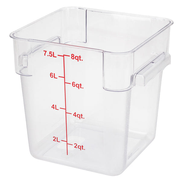 Restaurantware Met Lux 8 Qt Square Clear Plastic Food Storage Container - With Red Volume Markers - 8 3/4" X 8 3/4" X 8 1/2" - 10 Count Box