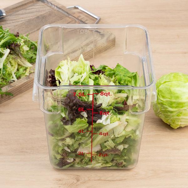 Restaurantware Met Lux 8 Qt Square Clear Plastic Food Storage Container - With Red Volume Markers - 8 3/4" X 8 3/4" X 8 1/2" - 10 Count Box
