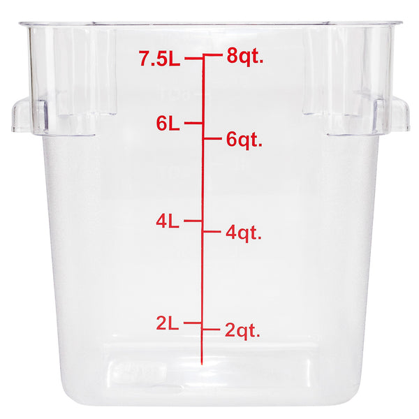 Restaurantware Met Lux 8 Qt Square Clear Plastic Food Storage Container - With Red Volume Markers - 8 3/4" X 8 3/4" X 8 1/2" - 10 Count Box