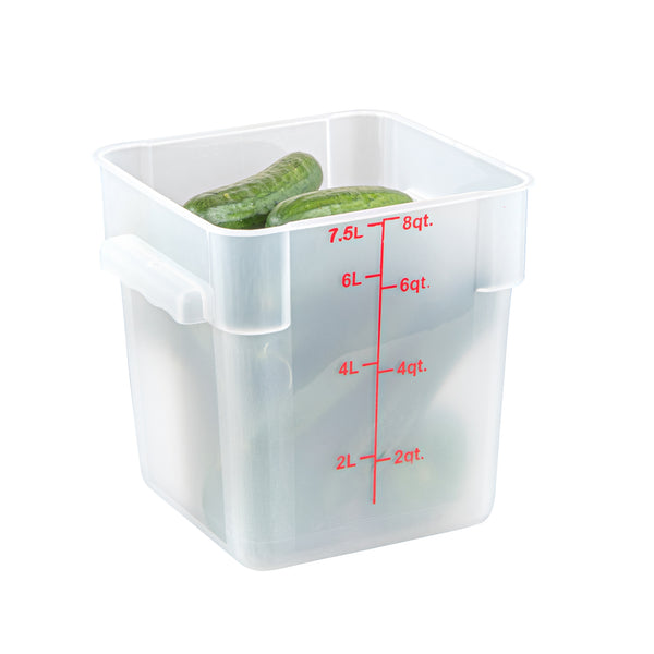 Restaurantware Met Lux 8 Qt Square Translucent Plastic Food Storage Container - With Red Volume Markers - 8 3/4" X 8 3/4" X 8 1/2" - 10 Count Box
