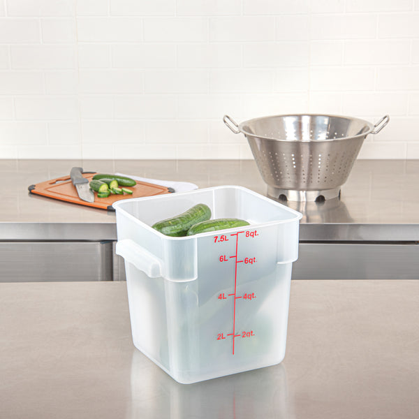 Restaurantware Met Lux 8 Qt Square Translucent Plastic Food Storage Container - With Red Volume Markers - 8 3/4" X 8 3/4" X 8 1/2" - 10 Count Box