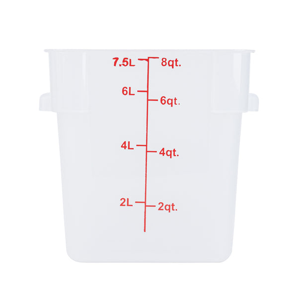 Restaurantware Met Lux 8 Qt Square Translucent Plastic Food Storage Container - With Red Volume Markers - 8 3/4" X 8 3/4" X 8 1/2" - 10 Count Box