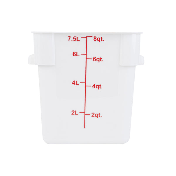 Restaurantware Met Lux 8 Qt Square White Plastic Food Storage Container - With Red Volume Markers - 8 3/4" X 8 3/4" X 8 1/2" - 10 Count Box