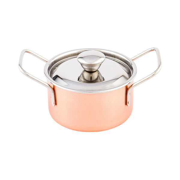 Restaurantware Met Lux 9 Oz Copper Stainless Steel Small Individual Casserole Pot - With Lid - 5 3/4" X 3 1/2" X 2 1/2" - 1 Count Box