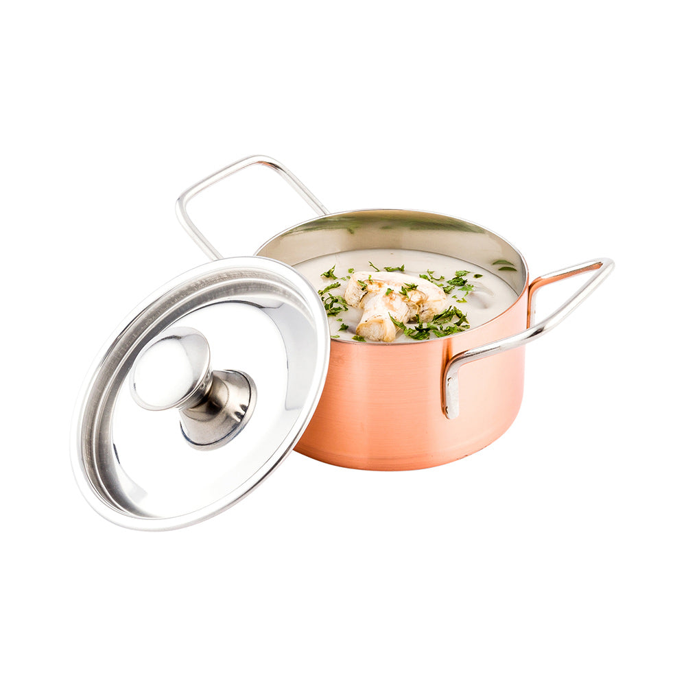 restaurantware Met Lux 9 oz Copper Stainless Steel Small Individual Casserole Pot - with Lid - 5 3/4" x 3 1/2" x 2 1/2" - 1 count box