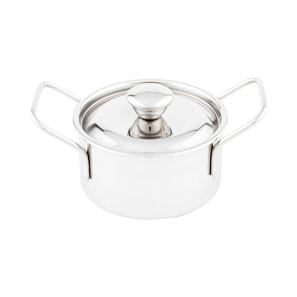 Restaurantware Met Lux 9 Oz Stainless Steel Small Individual Casserole Pot - With Lid - 5 3/4" X 3" X 3 3/4" - 1 Count Box