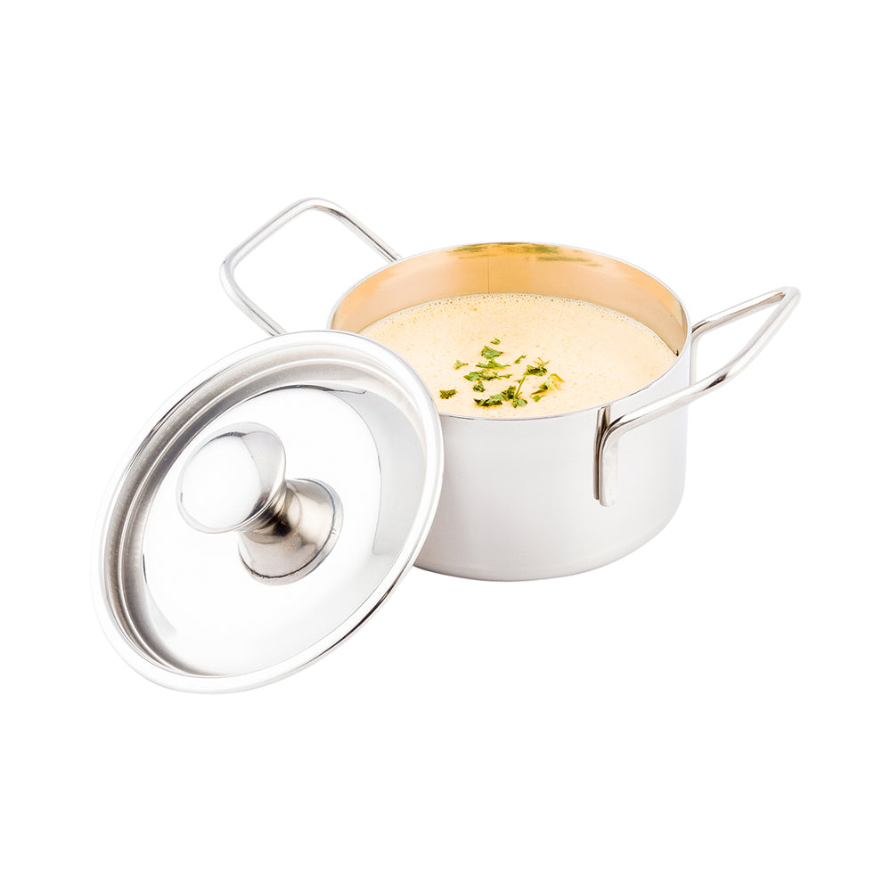 restaurantware Met Lux 9 oz Stainless Steel Small Individual Casserole Pot - with Lid - 5 3/4" x 3" x 3 3/4" - 1 count box