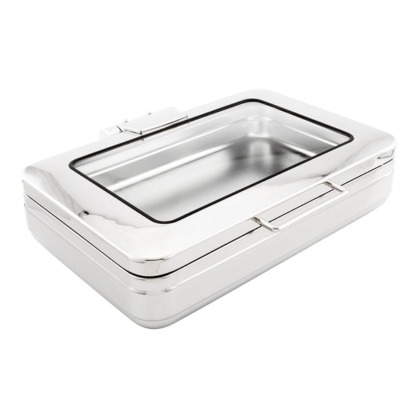 Restaurantware Met Lux 9 Qt Rectangle Stainless Steel Full Size Chafer Body - Induction Ready With Glass Viewing Window - 1 Count Box