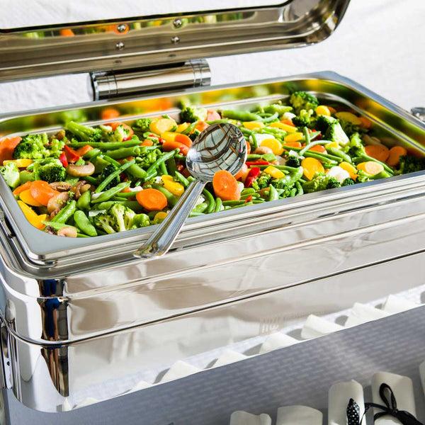 Restaurantware Met Lux 9 Qt Rectangle Stainless Steel Full Size Chafer Body - Induction Ready With Glass Viewing Window - 1 Count Box