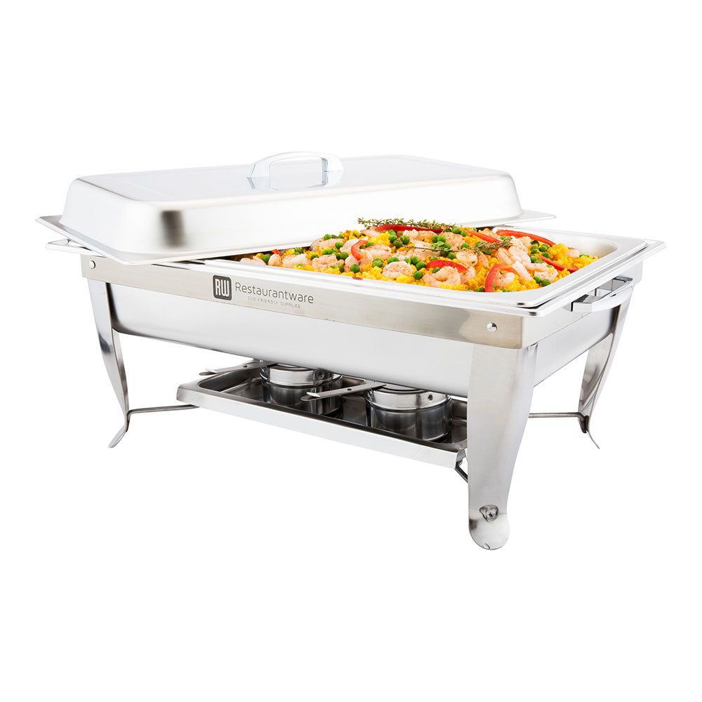 restaurantware Met Lux 9 qt Rectangle Stainless Steel Full Size Chafer Set - Folding - 1 count box