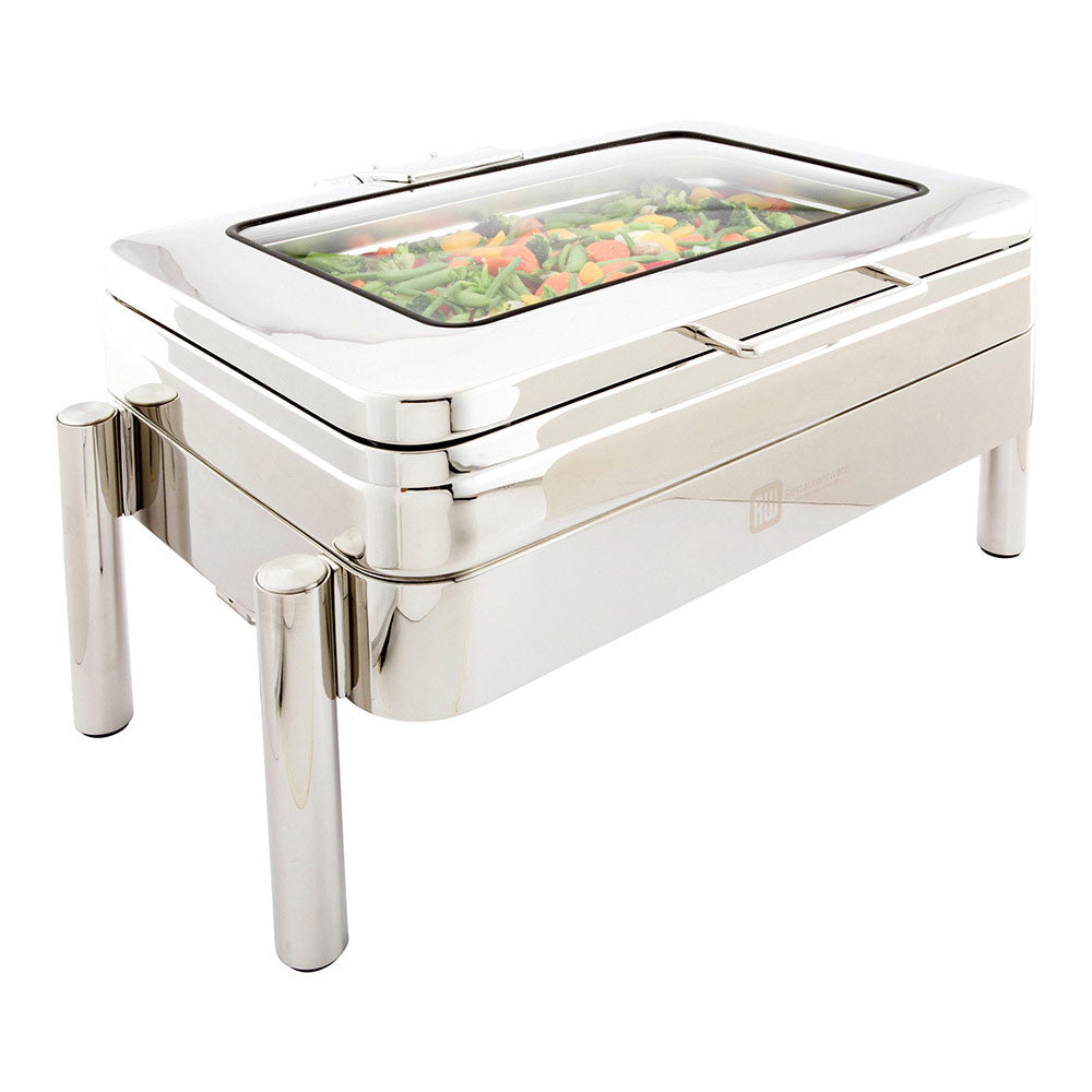 restaurantware Met Lux 9 qt Rectangle Stainless Steel Full Size Chafer Body - Induction Ready with Glass Viewing Window - 1 count box