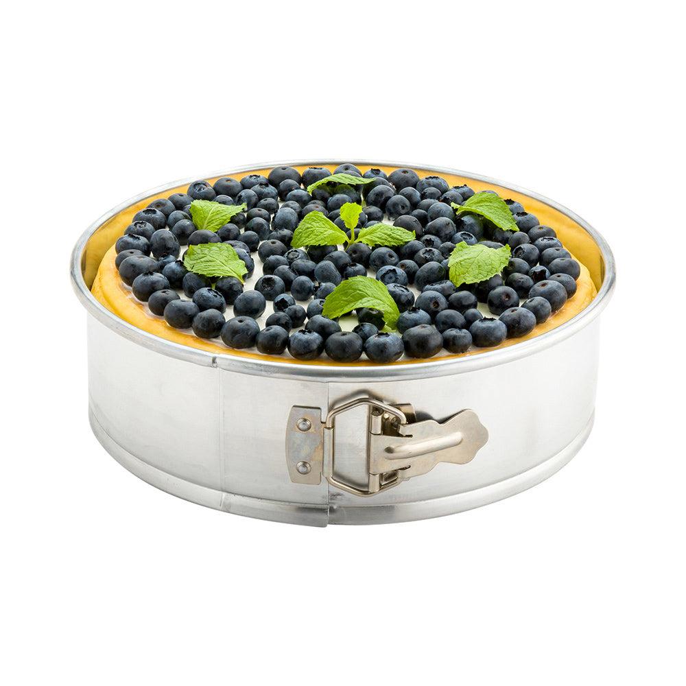 restaurantware Met Lux 9" Silver Aluminum Springform Cake Pan - 9" x 9" x 3" - 1 count box