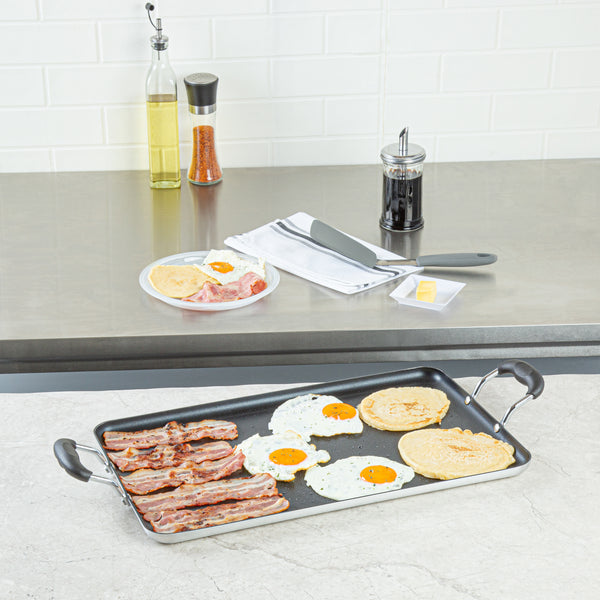 Restaurantware Met Lux Aluminum Double Burner Griddle - Non-Stick With Bakelite Handles - 19" X 11 3/4" - 10 Count Box