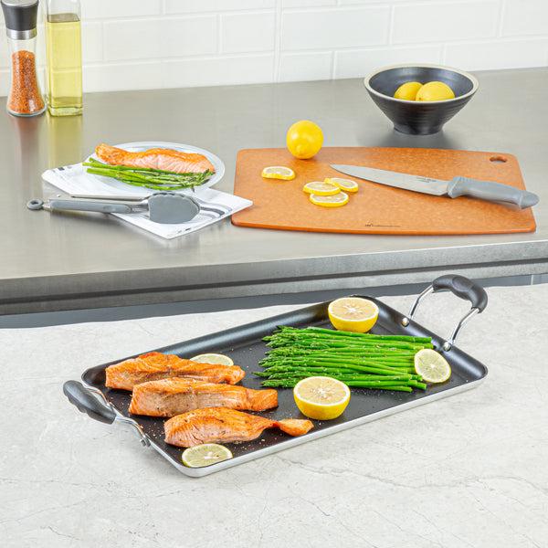 Restaurantware Met Lux Aluminum Double Burner Griddle - Non-Stick With Bakelite Handles - 16 1/2" X 10 1/2" - 10 Count Box