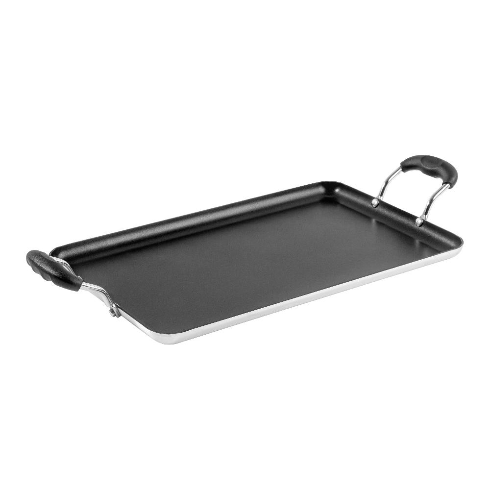 restaurantware Met Lux Aluminum Double Burner Griddle - Non-Stick with Bakelite Handles - 16 1/2" x 10 1/2" - 10 count box