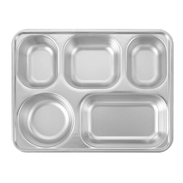 Restaurantware Met Lux Ambidextrous Rectangle Stainless Steel Tray - 5 Compartments - 11" X 8 3/4" X 1 3/4" - 20 Count Box
