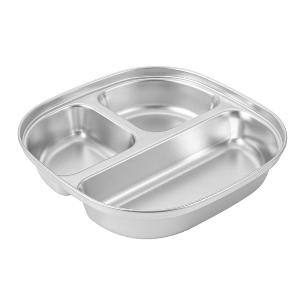 Restaurantware Met Lux Ambidextrous Square Stainless Steel Tray - 3 Compartments - 7 3/4" X 7 3/4" X 1 3/4" - 20 Count Box