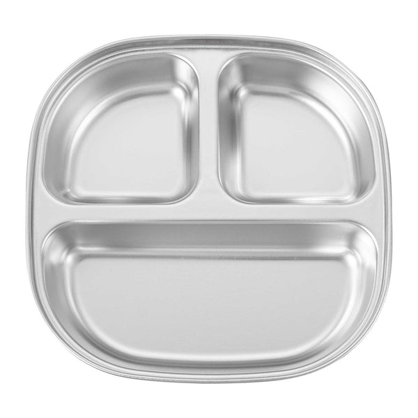Restaurantware Met Lux Ambidextrous Square Stainless Steel Tray - 3 Compartments - 7 3/4" X 7 3/4" X 1 3/4" - 20 Count Box