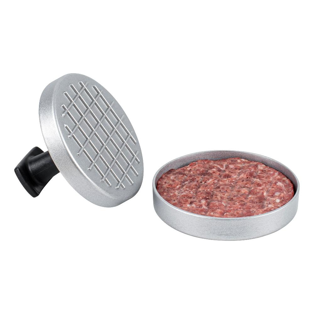 restaurantware Met Lux Black Aluminum Burger Press - Non-Stick - 4 3/4" x 4 3/4" x 3 1/2" - 1 count box