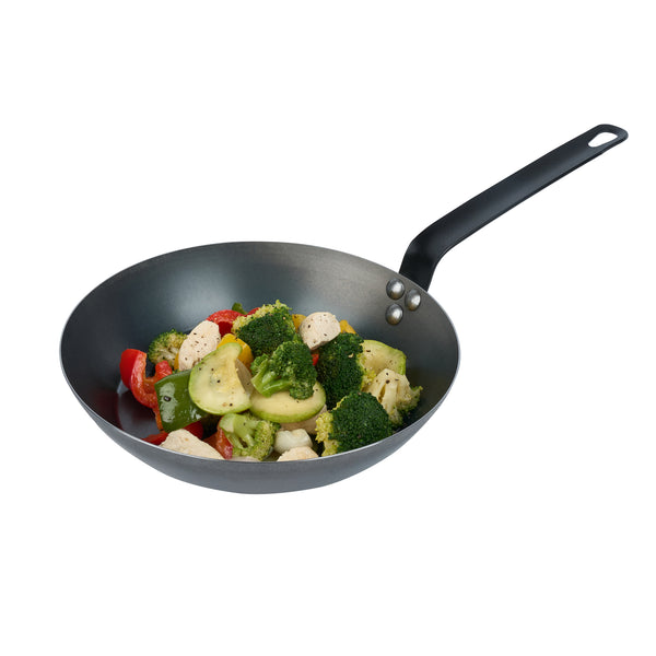 Restaurantware Met Lux Black Carbon Steel 10" Fry Pan - 6 Count Box