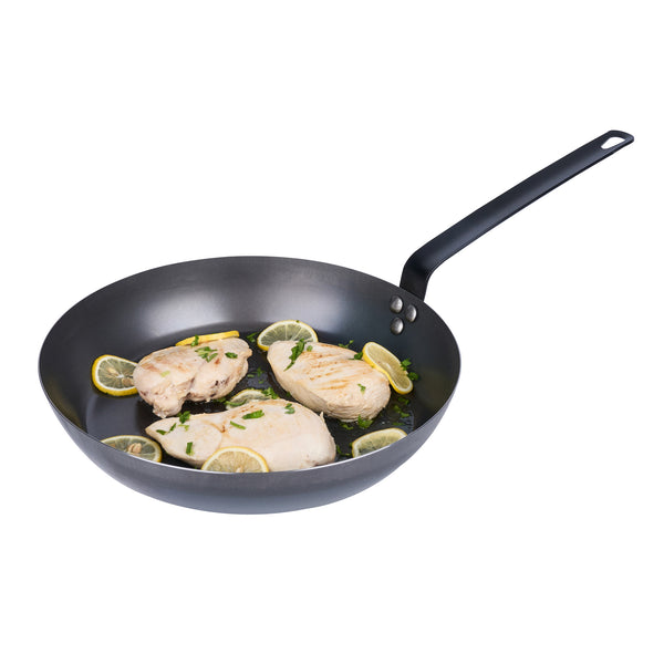 Restaurantware Met Lux Black Carbon Steel 13" Fry Pan - 6 Count Box