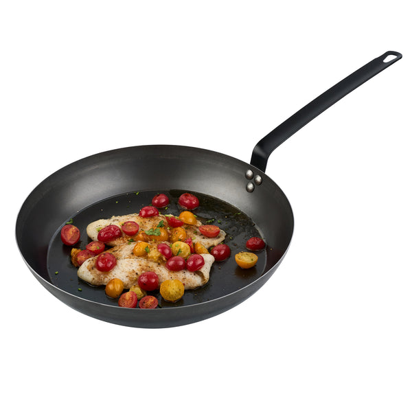 Restaurantware Met Lux Black Carbon Steel 14" Fry Pan - 6 Count Box