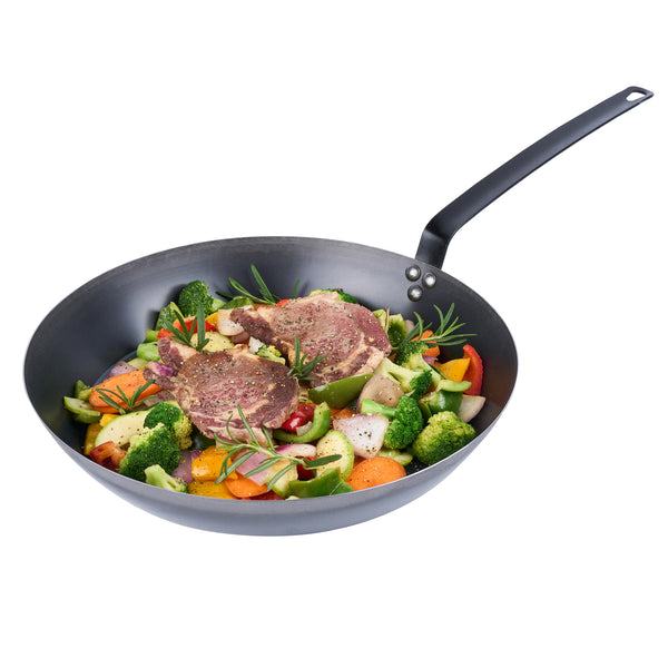 Restaurantware Met Lux Black Carbon Steel 16" Fry Pan - 6 Count Box