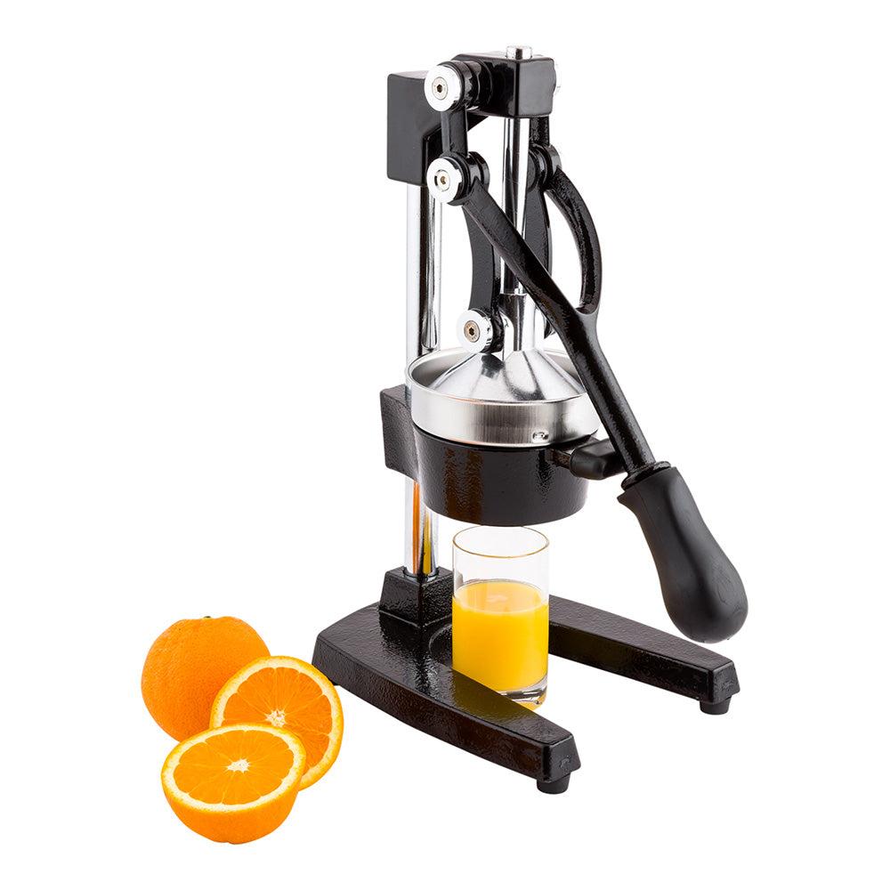 restaurantware Met Lux Black Cast Iron Citrus Juicer - Commercial Removable Strainer - 15 1/2" x 8 3/4" x 7 1/2" - 1 count box