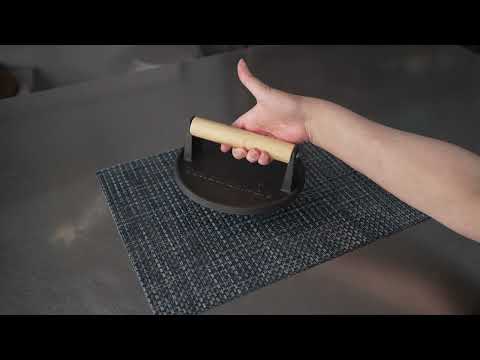 Restaurantware Met Lux Black Cast Iron Grill Press - With Wooden Handle - 7" X 7" - 1 Count Box