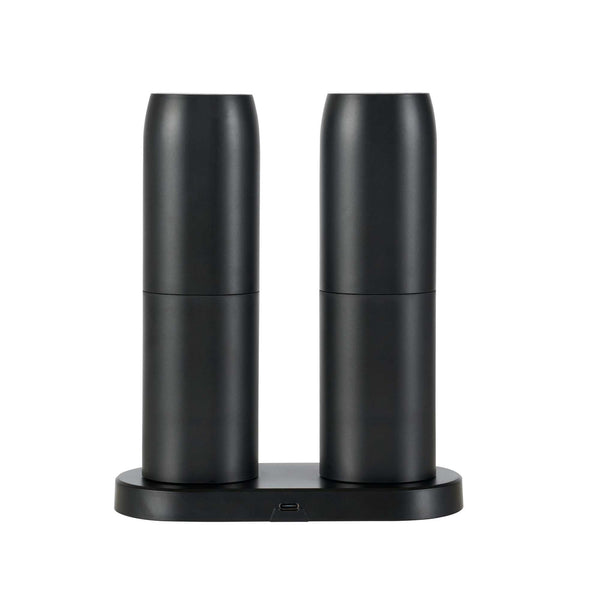 Restaurantware Met Lux Black Electric Salt And Pepper Grinder Set - With Charging Base And LED Light - 6 1/2'' X 2 3/4'' X 7 3/4'' - 1 Count Box