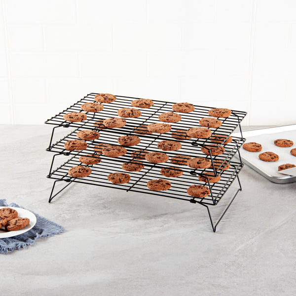 Restaurantware Met Lux Black Iron Stackable Cooling Rack Set - 3 Tier - 15 3/4" X 9 3/4" X 8 1/4" - 1 Count Box