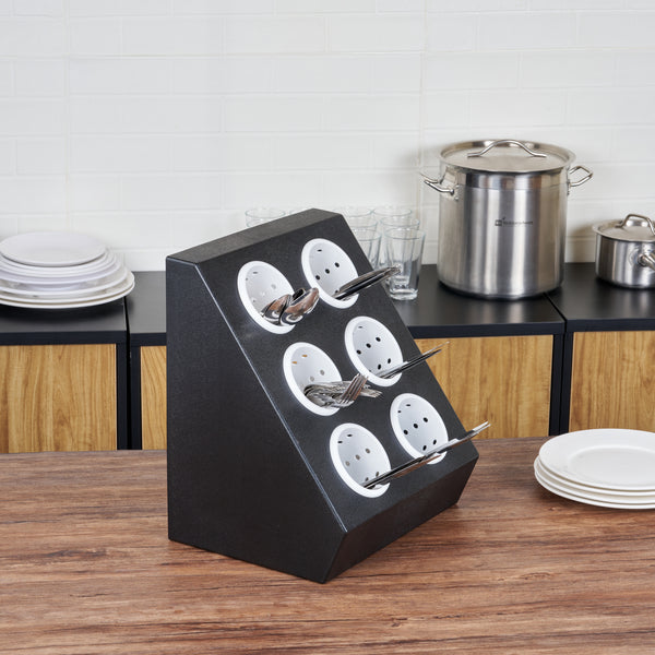 Restaurantware Met Lux Black Plastic Flatware Organizer - 6 Holes Plastic Cylinders - 1 Count Box