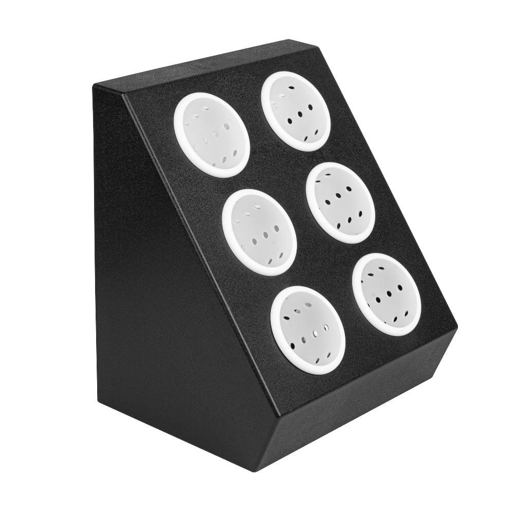 restaurantware Met Lux Black Plastic Flatware Organizer - 6 Holes Plastic Cylinders - 1 count box