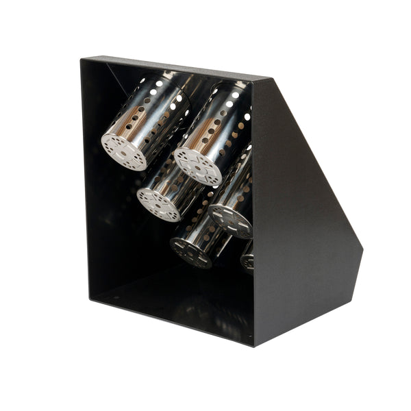 Restaurantware Met Lux Black Plastic Flatware Organizer - 6 Holes Stainless Steel Cylinders - 1 Count Box