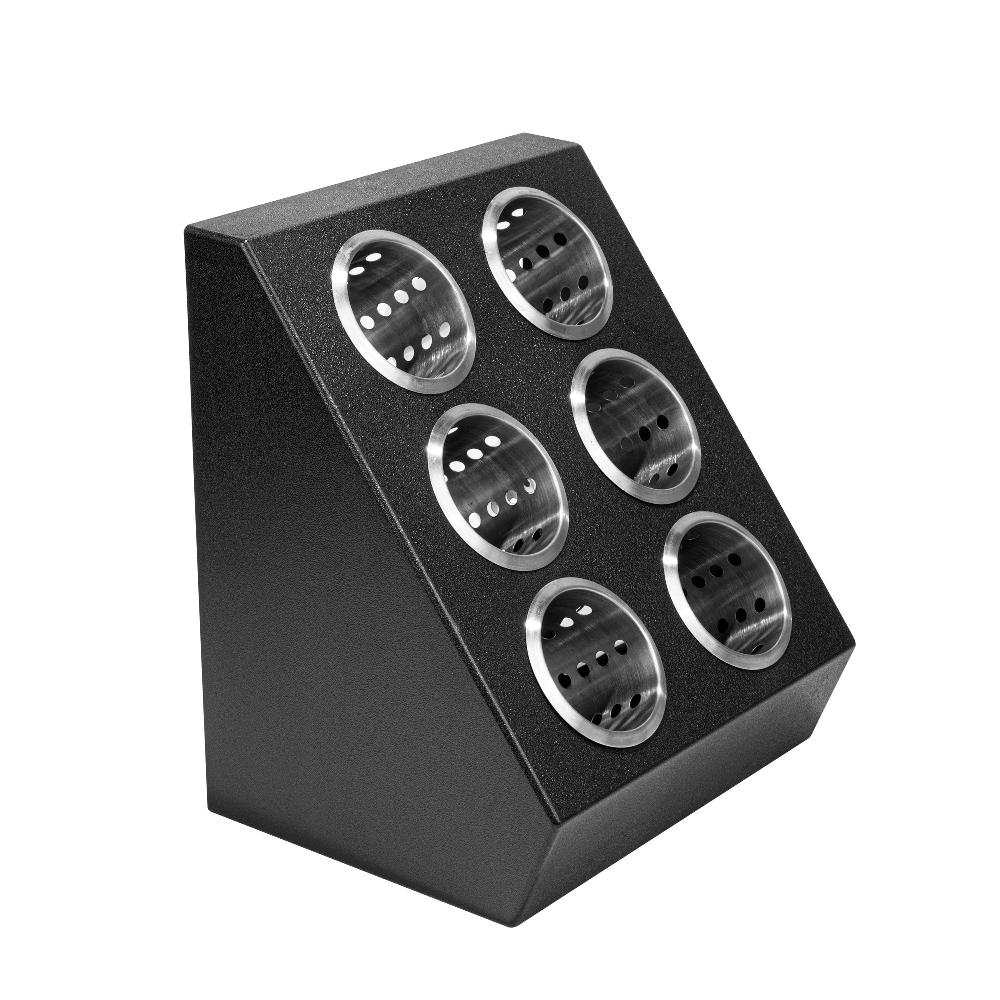 restaurantware Met Lux Black Plastic Flatware Organizer - 6 Holes Stainless Steel Cylinders - 1 count box