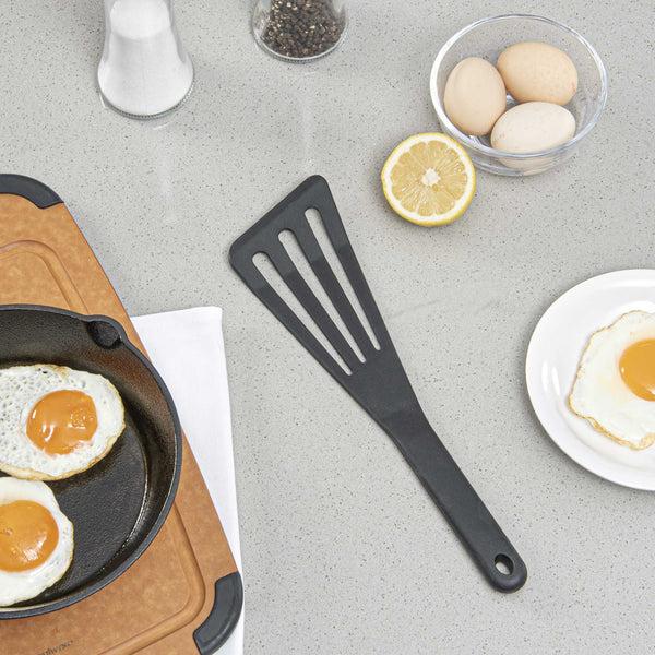 Restaurantware Met Lux Black Silicone High Temperature Slotted Turner / Spatula - 12 1/4" - 1 Count Box