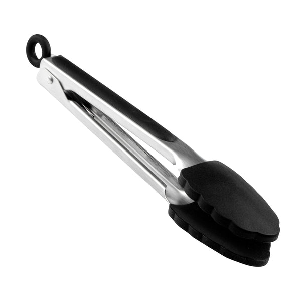 Restaurantware Met Lux Black Stainless Steel Kitchen Tong - Scalloped - 9" X 1 1/2" X 1" - 1 Count Box