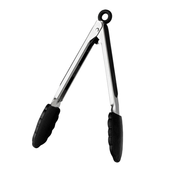 Restaurantware Met Lux Black Stainless Steel Kitchen Tong - Scalloped - 9" X 1 1/2" X 1" - 1 Count Box