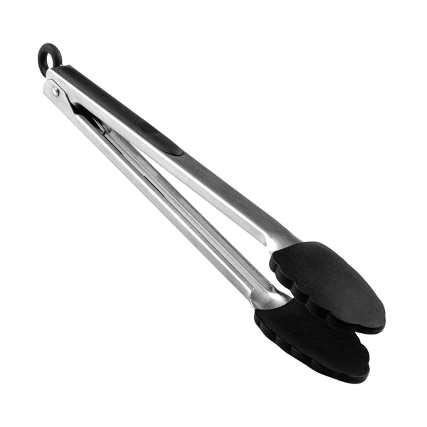 Restaurantware Met Lux Black Stainless Steel Kitchen Tong - Scalloped - 12" X 1 3/4" X 1" - 1 Count Box