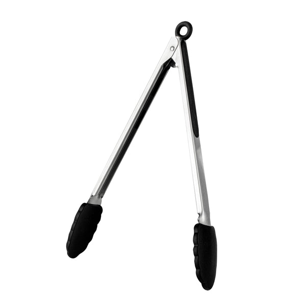 Restaurantware Met Lux Black Stainless Steel Kitchen Tong - Scalloped - 12" X 1 3/4" X 1" - 1 Count Box