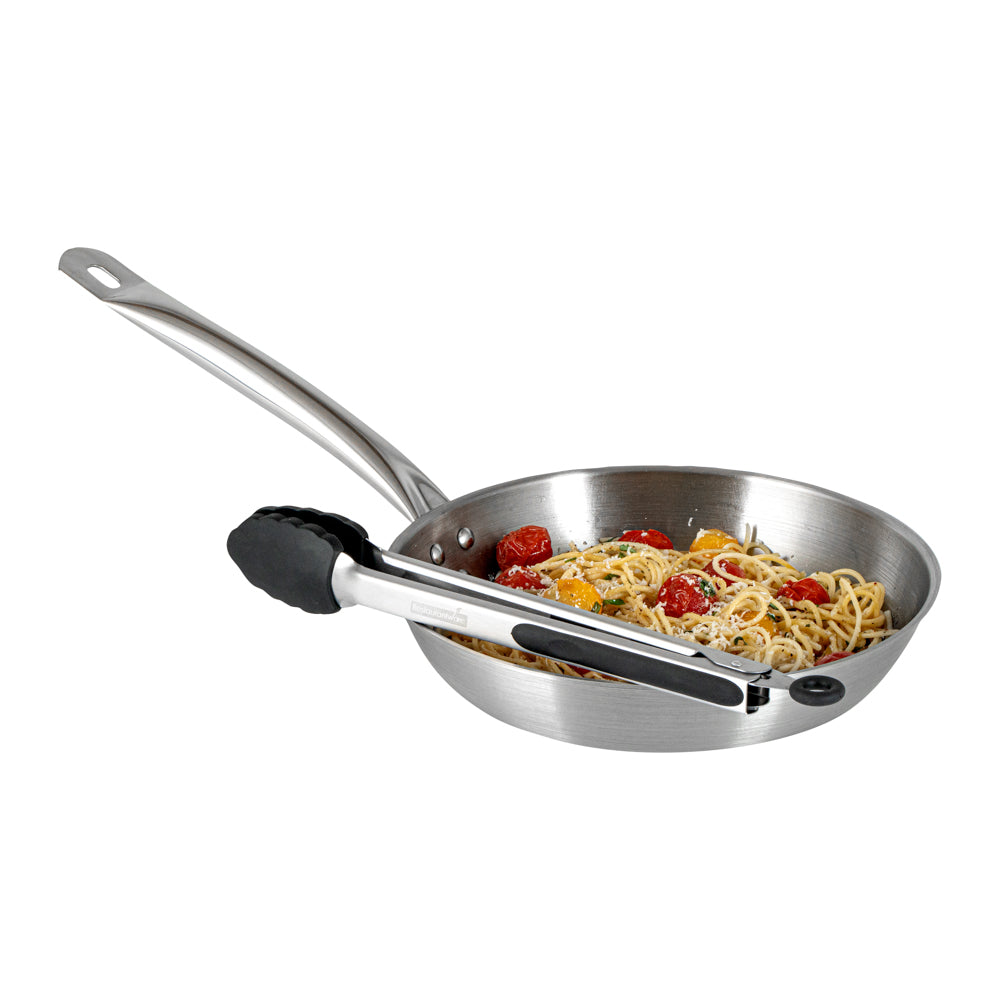 restaurantware Met Lux Black Stainless Steel Kitchen Tong - Scalloped - 12" x 1 3/4" x 1" - 1 count box