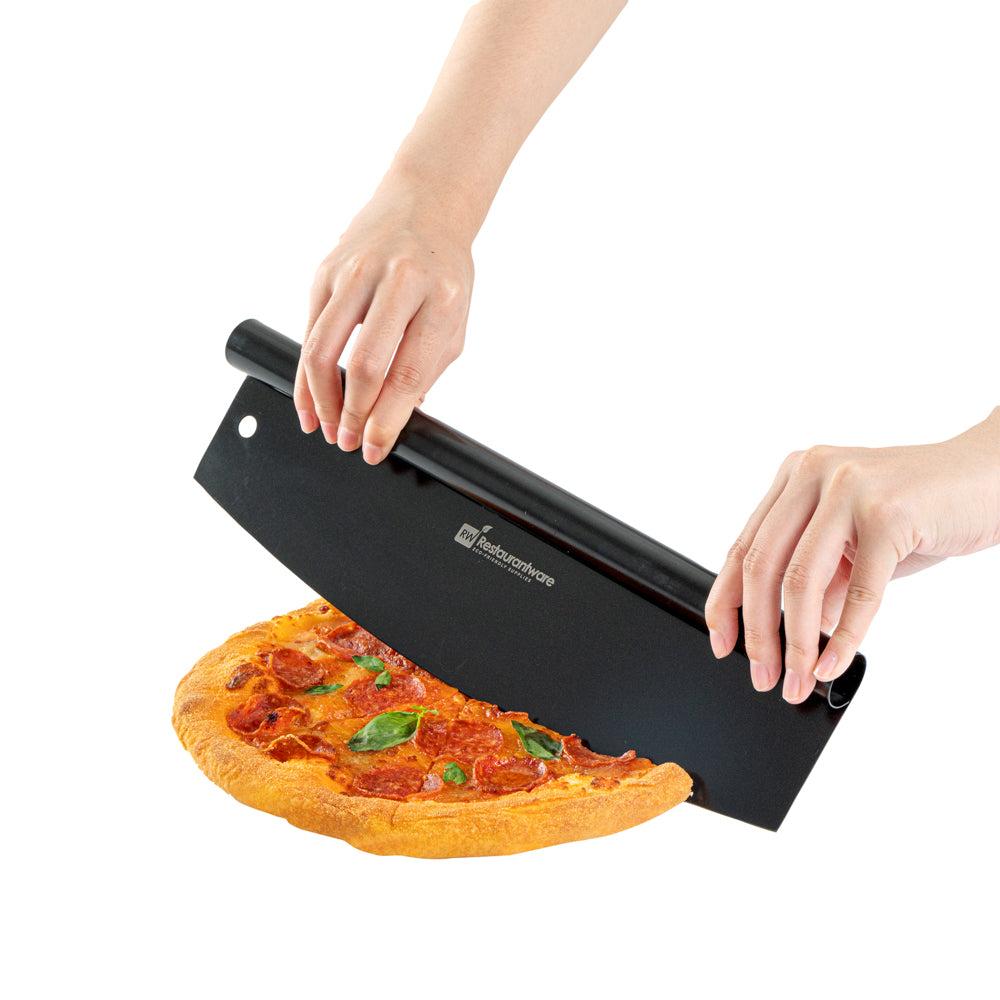 restaurantware Met Lux Black Stainless Steel Pizza Cutter / Rocker - with Cover - 13 3/4" x 3 1/2" - 1 count box