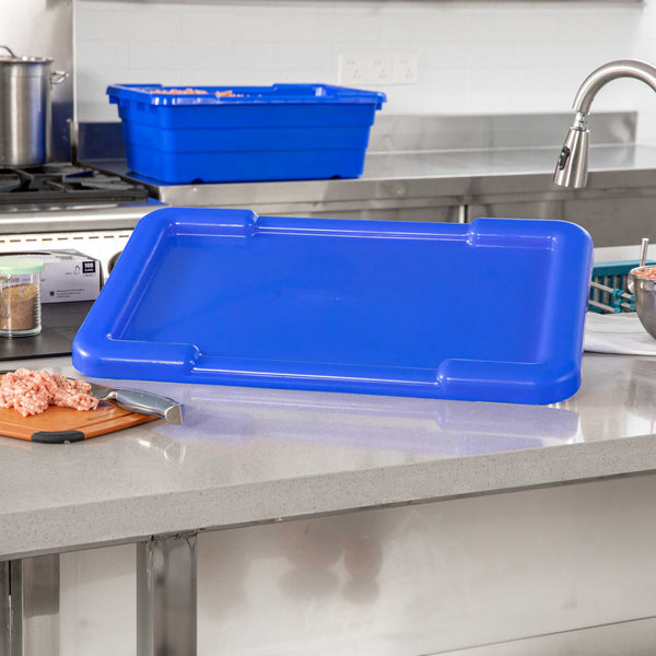 Restaurantware Met Lux Blue Recessed Lid - Fits Meat Lug / Tote Box - 25" X 16" - 10 Count Box
