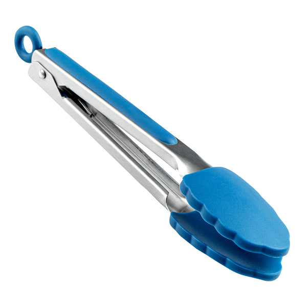 Restaurantware Met Lux Blue Stainless Steel Kitchen Tong - Scalloped - 9" X 1 1/2" X 1" - 1 Count Box